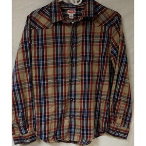 Wrangler Boys 18 Multicolor Plaid Flannel Button Up Long Sleeve Western Shirt